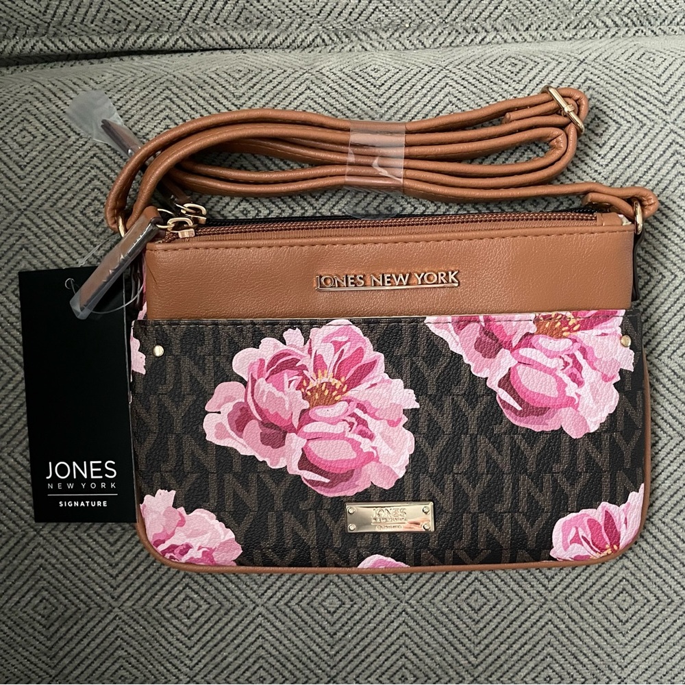 Jones New York Pull Out Pouch Crossbody Set in Oversized Floral Med Brown